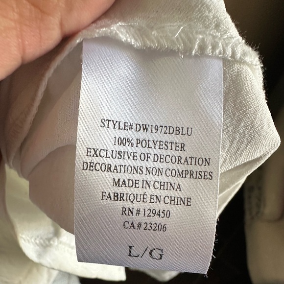 Como Blu White Embroidered Shirt Summer Dress Tie Waist Button Front NWT Large - Picture 6 of 7